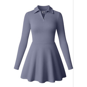 Women’s Long Sleeve Polo Skater Dress - Dusty Lavender